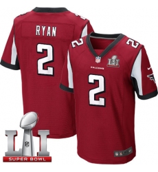 Men's Nike Atlanta Falcons #2 Matt Ryan Elite Red Team Color Super Bowl LI 51 NFL Jersey