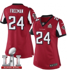 Women's Nike Atlanta Falcons #24 Devonta Freeman Elite Red Team Color Super Bowl LI 51 NFL Jersey