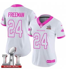 Women's Nike Atlanta Falcons #24 Devonta Freeman Limited White/Pink Rush Fashion Super Bowl LI 51 NFL Jersey