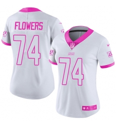 Women's Nike New York Giants #74 Ereck Flowers Limited White/Pink Rush Fashion NFL Jersey