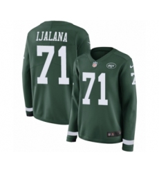 Women's Nike New York Jets #71 Ben Ijalana Limited Green Therma Long Sleeve NFL Jersey