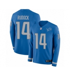 Men's Nike Detroit Lions #14 Jake Rudock Limited Blue Therma Long Sleeve NFL Jersey