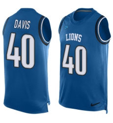 Men's Nike Detroit Lions #40 Jarrad Davis Limited Light Blue Player Name & Number Tank Top NFL Jersey