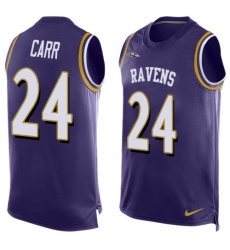 Men's Nike Baltimore Ravens #24 Brandon Carr Elite Purple Player Name & Number Tank Top NFL Jersey