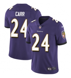 Youth Nike Baltimore Ravens #24 Brandon Carr Elite Purple Team Color NFL Jersey