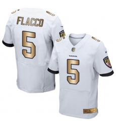 Men's Nike Baltimore Ravens #5 Joe Flacco Elite White/Gold NFL Jersey