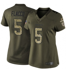 Women's Nike Baltimore Ravens #5 Joe Flacco Elite Green Salute to Service NFL Jersey