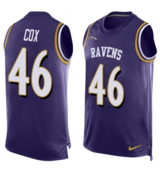 Men's Nike Baltimore Ravens #46 Morgan Cox Limited Purple Player Name & Number Tank Top NFL Jersey