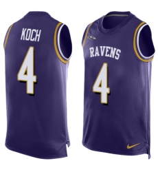 Men's Nike Baltimore Ravens #4 Sam Koch Limited Purple Player Name & Number Tank Top NFL Jersey