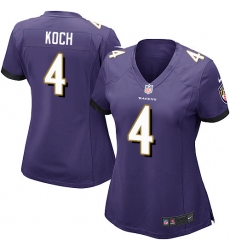 Women's Nike Baltimore Ravens #4 Sam Koch Game Purple Team Color NFL Jersey