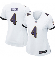 Women's Nike Baltimore Ravens #4 Sam Koch Game White NFL Jersey