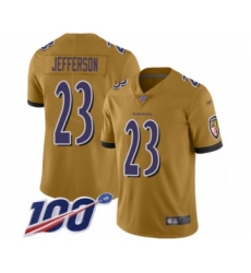 Youth Baltimore Ravens #23 Tony Jefferson Limited Gold Inverted Legend 100th Season Football Jersey