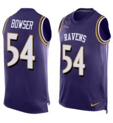 Men's Nike Baltimore Ravens #54 Tyus Bowser Elite Purple Player Name & Number Tank Top NFL Jersey