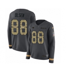 Women's Nike Carolina Panthers #88 Greg Olsen Limited Black Salute to Service Therma Long Sleeve NFL Jersey