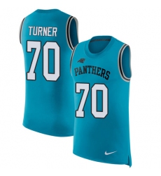 Men's Nike Carolina Panthers #70 Trai Turner Limited Blue Rush Player Name & Number Tank Top NFL Jersey