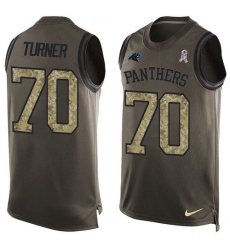 Men's Nike Carolina Panthers #70 Trai Turner Limited Green Salute to Service Tank Top NFL Jersey