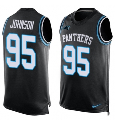 Men's Nike Carolina Panthers #95 Charles Johnson Limited Black Player Name & Number Tank Top NFL Jersey