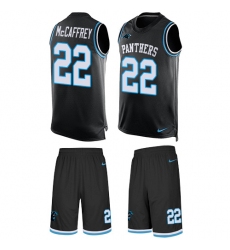 Men's Nike Carolina Panthers #22 Christian McCaffrey Limited Black Tank Top Suit NFL Jersey