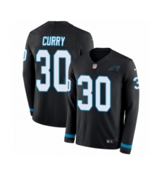 Youth Nike Carolina Panthers #30 Stephen Curry Limited Black Therma Long Sleeve NFL Jersey