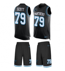 Men's Nike Carolina Panthers #79 Chris Scott Limited Black Tank Top Suit NFL Jersey