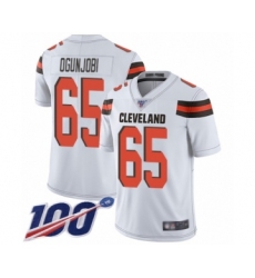 Men's Cleveland Browns #65 Larry Ogunjobi White Vapor Untouchable Limited Player 100th Season Football Jersey