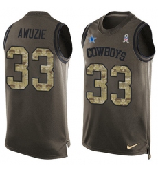 Men's Nike Dallas Cowboys #33 Chidobe Awuzie Limited Green Salute to Service Tank Top NFL Jersey