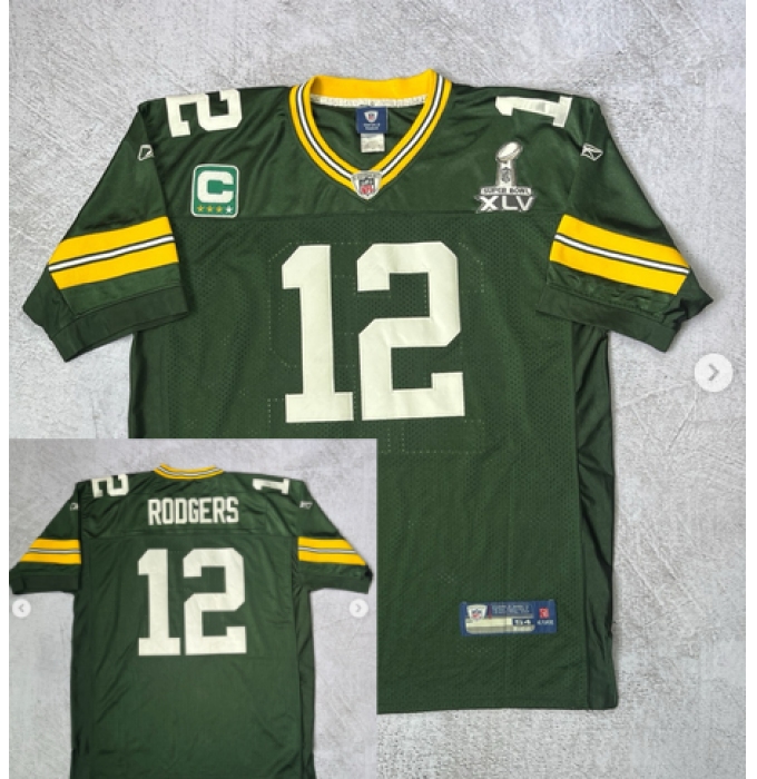 Men's Green Bay Packers #12 Aaron Rodgers Green Super Bowl XLV Throwback Jersey