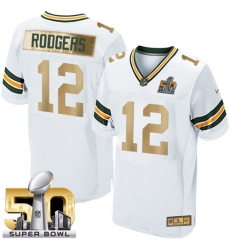 Men's Nike Green Bay Packers #12 Aaron Rodgers Elite White Super Bowl 50 Collection NFL Jersey
