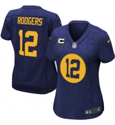 Women's Nike Green Bay Packers #12 Aaron Rodgers Elite Navy Blue Alternate C Patch NFL Jersey