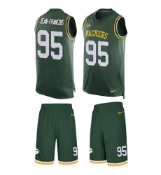 Men's Nike Green Bay Packers #95 Ricky Jean-Francois Limited Green Tank Top Suit NFL Jersey