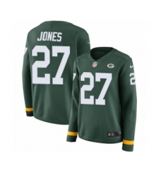 Women's Nike Green Bay Packers #27 Josh Jones Limited Green Therma Long Sleeve NFL Jersey