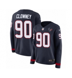 Women's Nike Houston Texans #90 Jadeveon Clowney Limited Navy Blue Therma Long Sleeve NFL Jersey