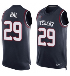 Men's Nike Houston Texans #29 Andre Hal Limited Navy Blue Player Name & Number Tank Top NFL Jersey