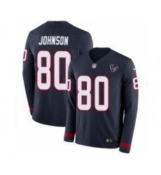 Men's Nike Houston Texans #80 Andre Johnson Limited Navy Blue Therma Long Sleeve NFL Jersey
