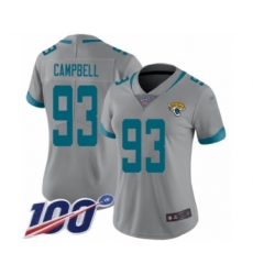 Women's Jacksonville Jaguars #93 Calais Campbell Silver Inverted Legend Limited 100th Season Football Jersey