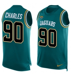 Men's Nike Jacksonville Jaguars #90 Stefan Charles Limited Teal Green Player Name & Number Tank Top NFL Jersey