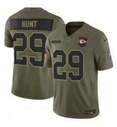 Men's Kansas City Chiefs #29 Kareem Hunt Olive 2025 Salute to Service Limited Football Stitched Jersey