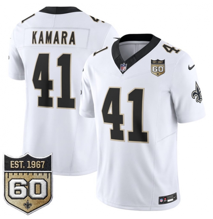 Men's New Orleans Saints #41 Alvin Kamara White 2026 F.U.S.E 60th Anniversary Vapor Limited Football Stitched Jersey