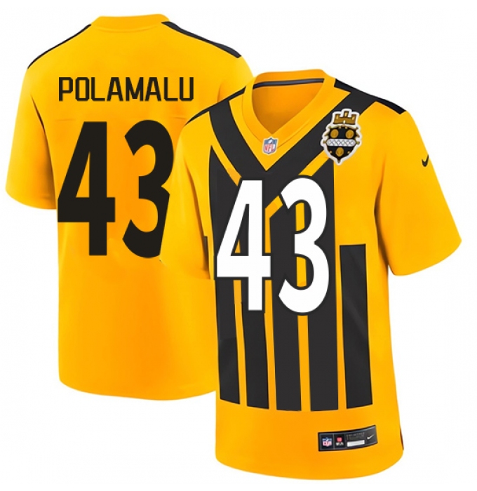 Men's Pittsburgh Steelers #43 Troy Polamalu Gold 1933 Throwback Alternate Football Stitched Game Jersey