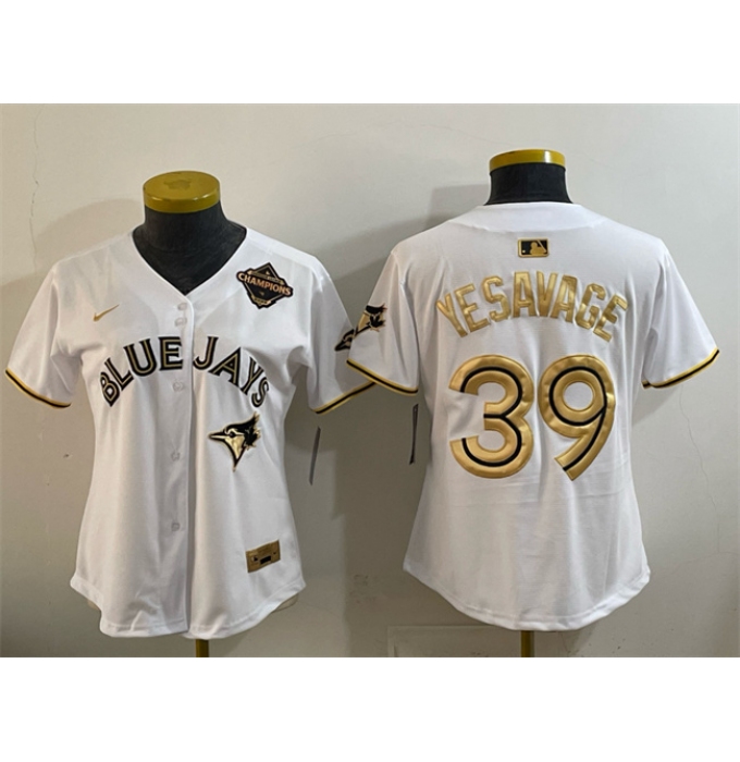 Women's Toronto Blue Jays #39 Trey Yesavage White Gold 2025 American League Champions Limited Stitched Baseball Jersey(Run Small)