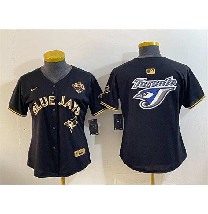 Women's Toronto Blue Jays Team Big Logo Black Gold 2025 American League Champions Limited Stitched Baseball Jersey(Run Small)