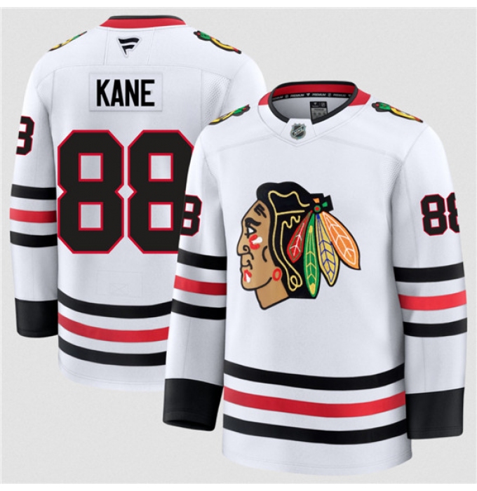 Men's Chicago Blackhawks #88 Patrick Kane White 2024-25 Away Stitched Hockey Jersey