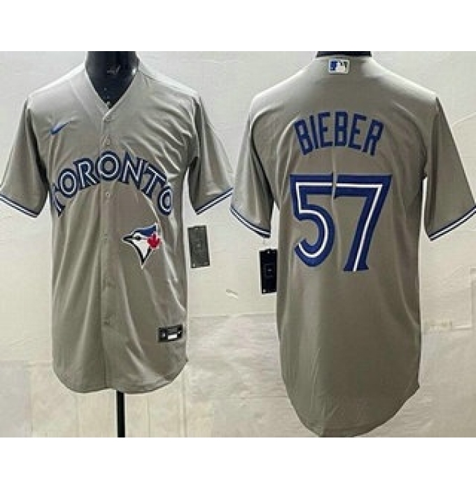 Men's Toronto Blue Jays #57 Shane Bieber Gray Cool Base Jersey