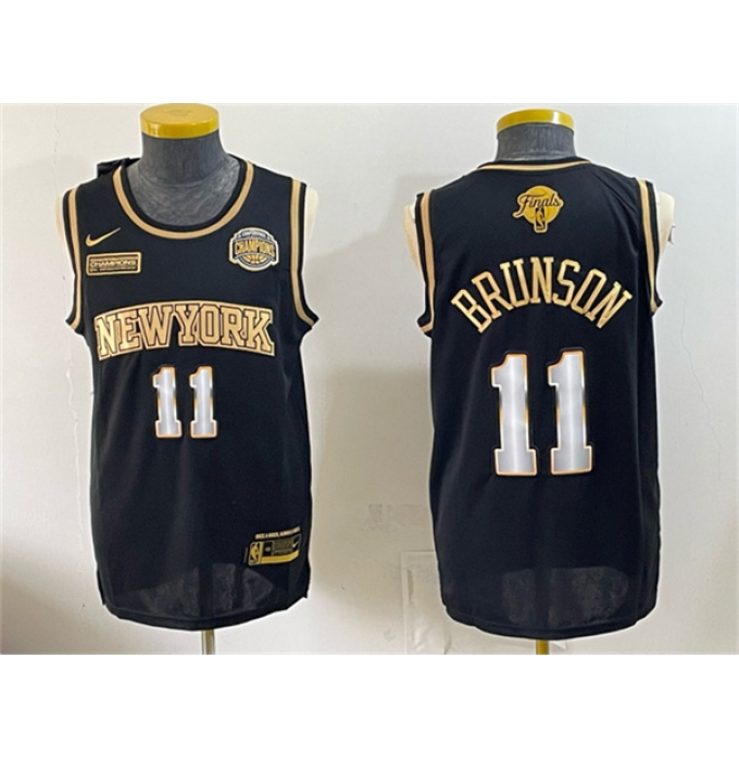 Men's New Yok Knicks #11 Jalen Brunson Black Gold 2026 Finals & Eastern Conference Champions Stitched Jersey