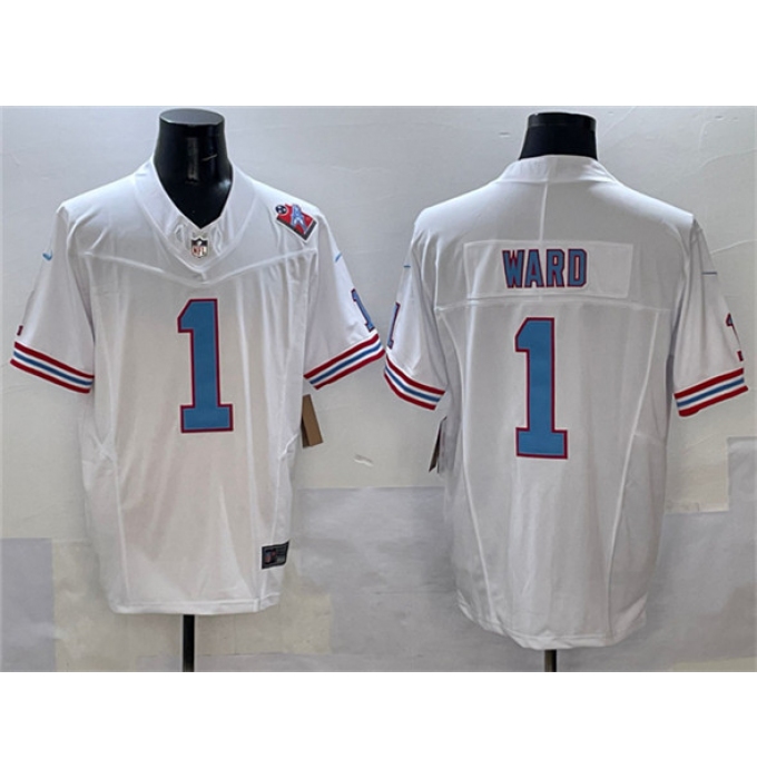 Men's Tennessee Titans #1 Cameron Ward White 2025 Draft F.U.S.E. 1997 Throwback Vapor Limited Football Stitched Jersey