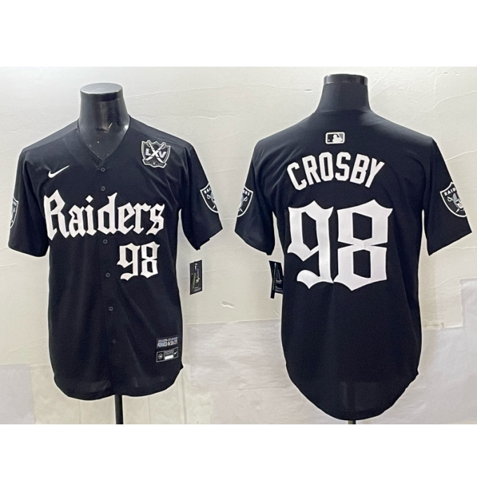 Men's Las Vegas Raiders #98 Maxx Crosby Black 'Gothic Sin City Shadows Edition' With 65th Anniversary Vapor Limited Stitched Baseball Jersey