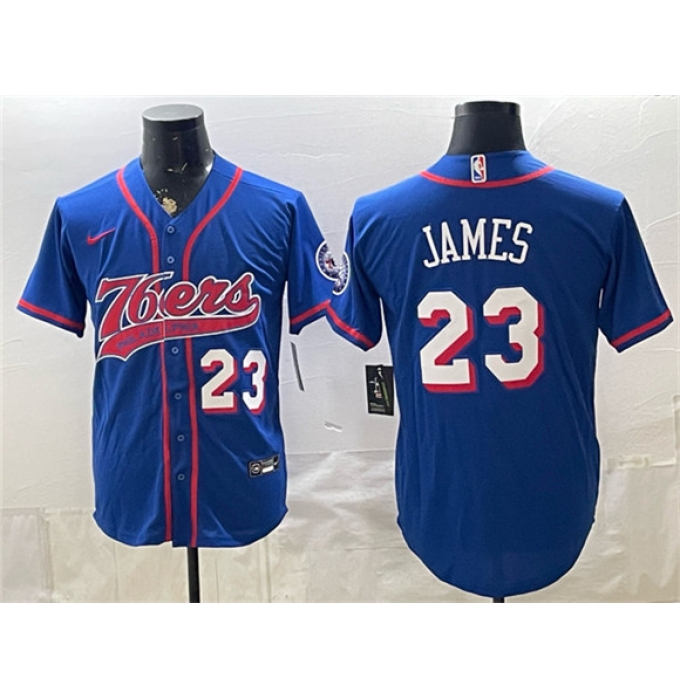 Men's Philadelphia 76ers #23 LeBron James Royal Cool Base Stitched Baseball Jersey