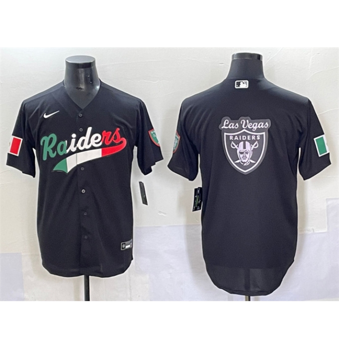 Men's Las Vegas Raiders Team Big Logo Black Mexico Cool Base Stitched Baseball Jersey