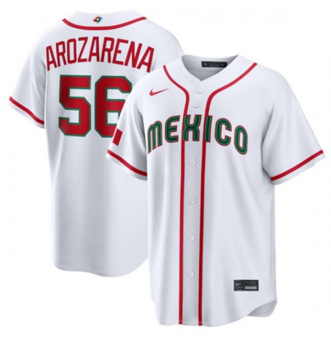 Men's Mexico Baseball #56 Randy Arozarena White 2026 World Baseball Classic Home Stadium Stitched Jersey