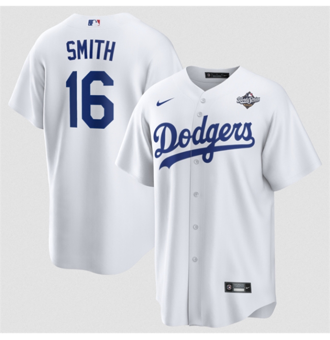 Men's Los Angeles Dodgers #16 Will Smith White 2025 World Series Home Cool Base Stitched Baseball Jersey